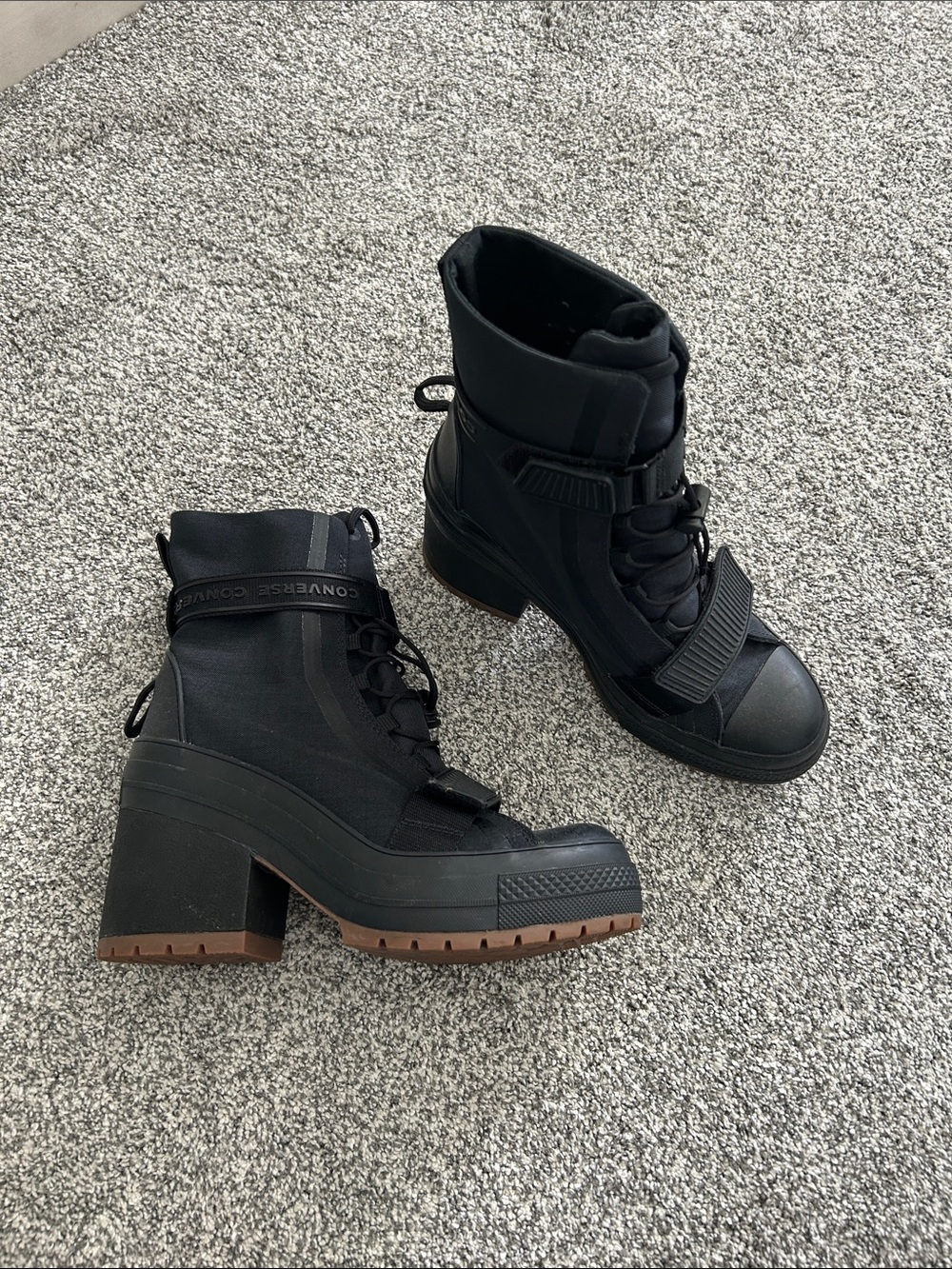 Converse Black Lace-Up Lug Heel Ankle Boots with Brown Tread